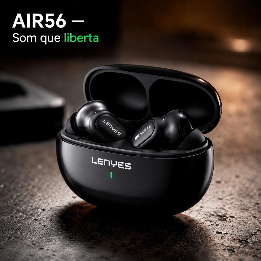 Fone Bluetooth 5.3 ANC ENC Cancelamento Ruído 35dB Tradução Simultânea IA 6h Bateria Lenyes Air56 TWS Sem Fio