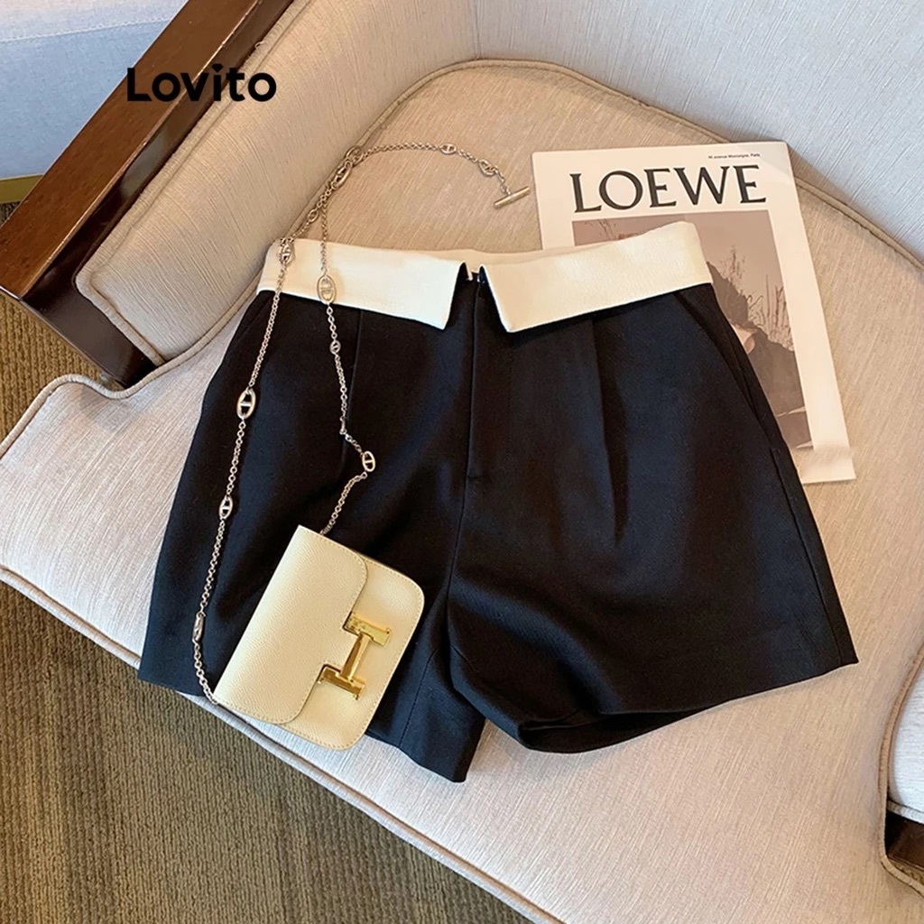 Lovito Shorts Feminino Alfaiataria Cores Contrastantes STNS10EX075