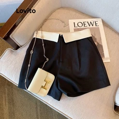 Lovito Shorts Feminino Alfaiataria Cores Contrastantes STNS10EX075