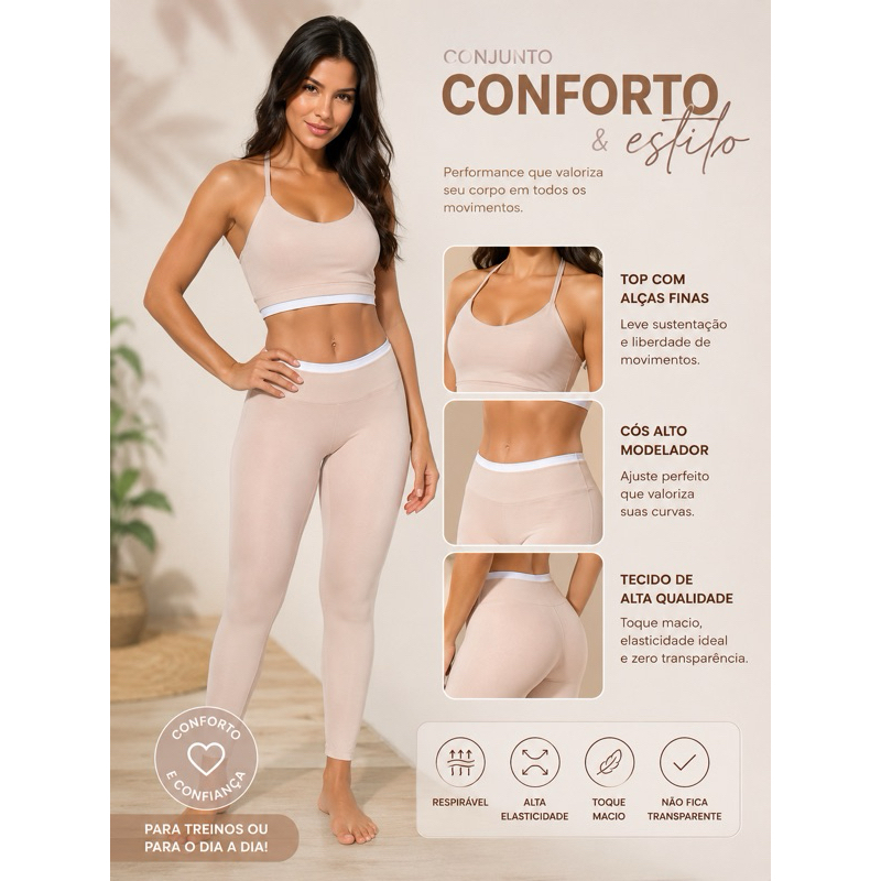 Conjunto Fitness Feminino Academia Cós Alto Top Alcinha Legging Modeladora Sem Transparência