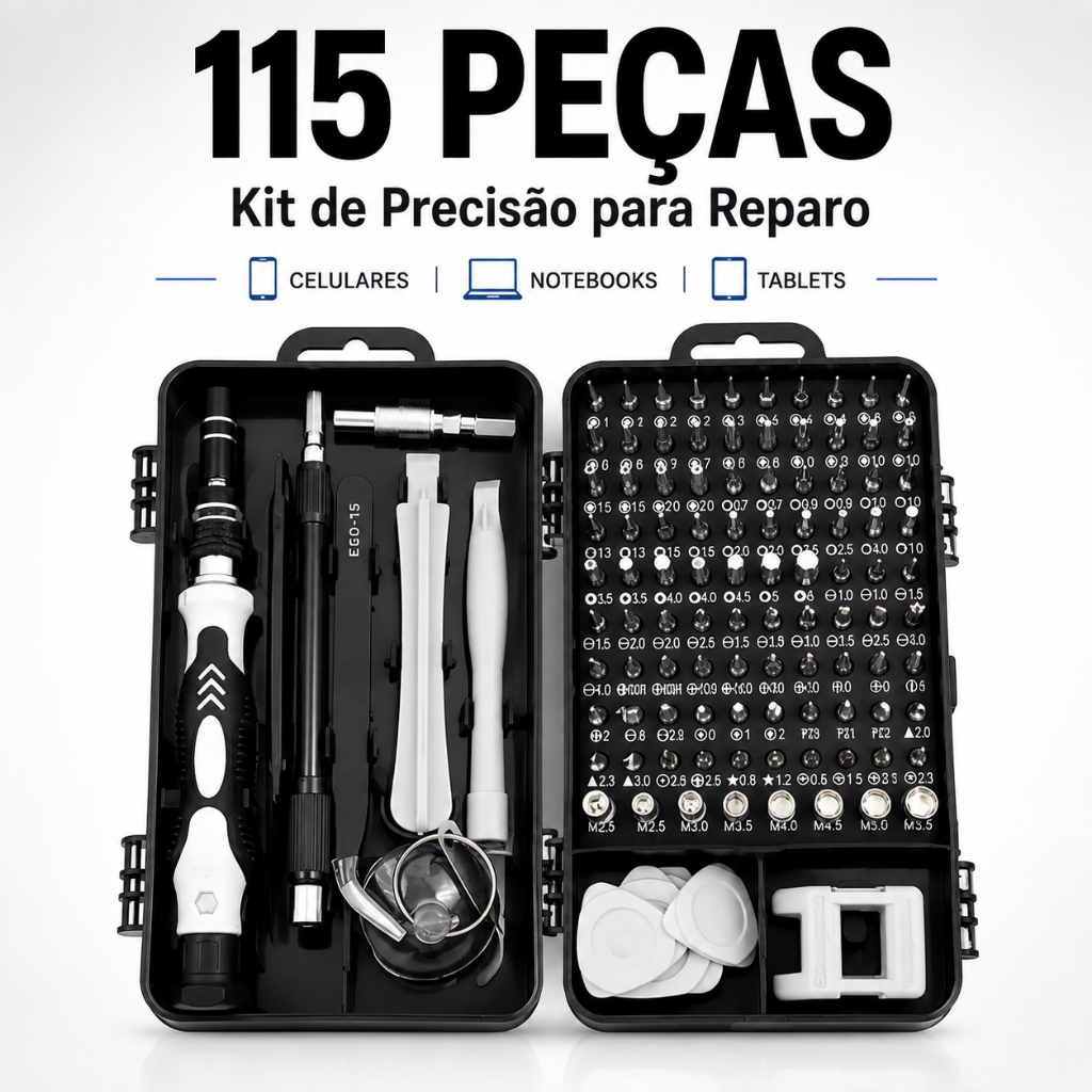 Jogo Chave De Precisão 115 Peças Kit Reparo Celular Notebook Tablet Manutenção