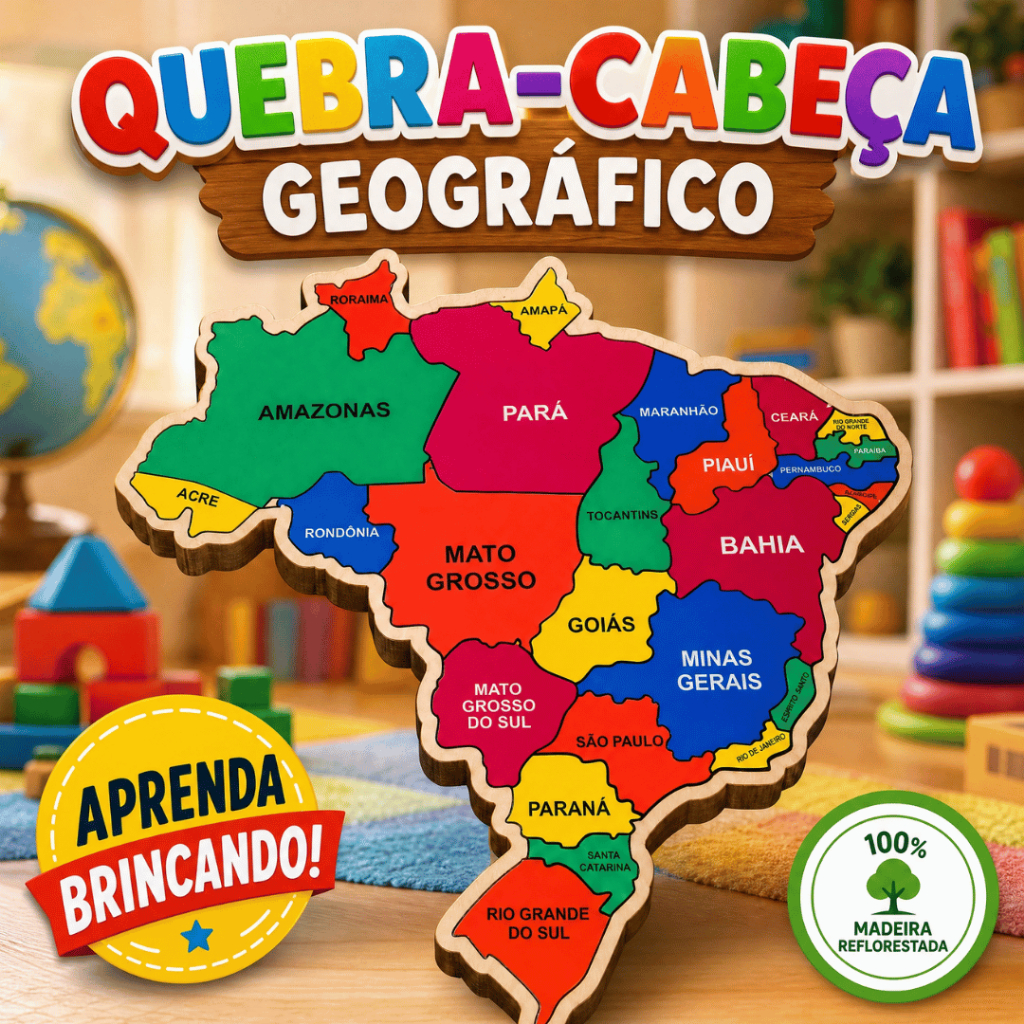 Jogo Educativo Encaixe Mapa Brasil Estados Criança Educativo Em Madeira Resistente