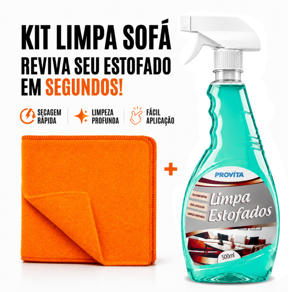 Limpa Estofados À Seco Spray Espuma Premium Perfumado 500ml + Flanela Limpa Sofá Banco Poltrona