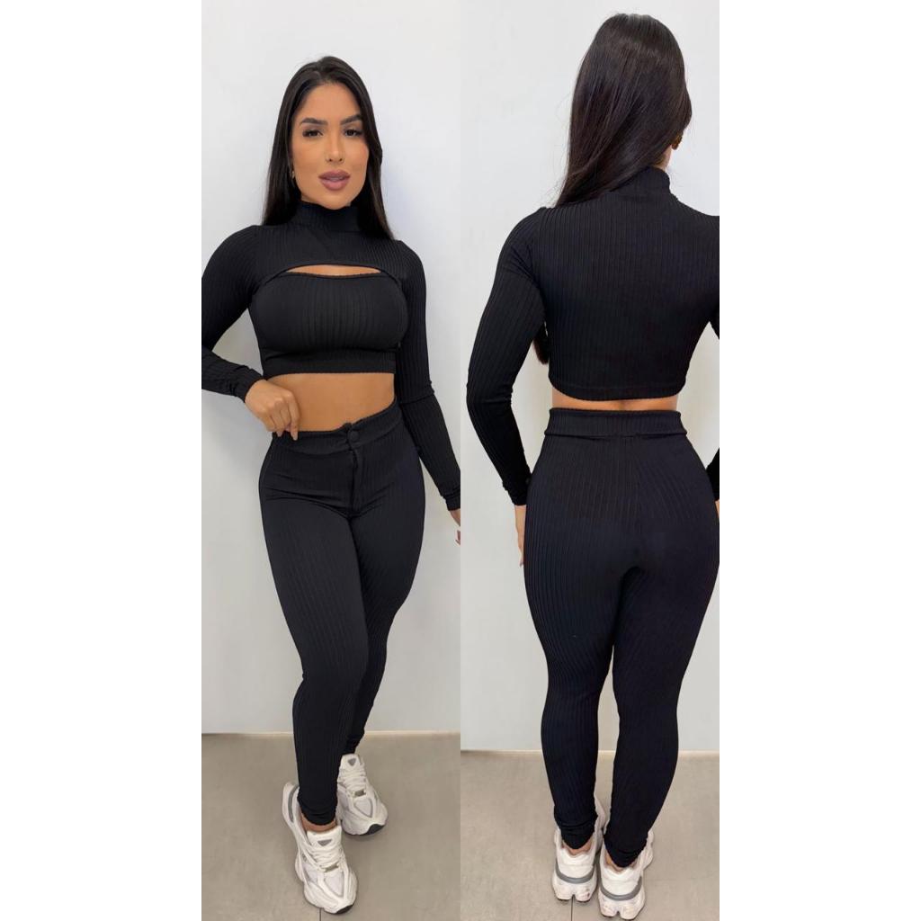 conjunto sal e pimenta calça e cropped canelado 3D