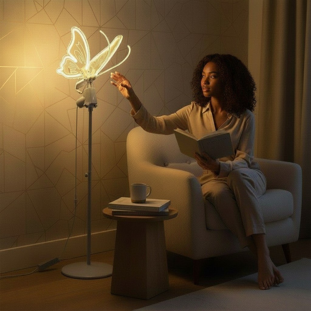 Borboleta Iluminada de Chão 100cm Com Movimento Luminária Decorativa com Led Cores Azul Branca Amarela