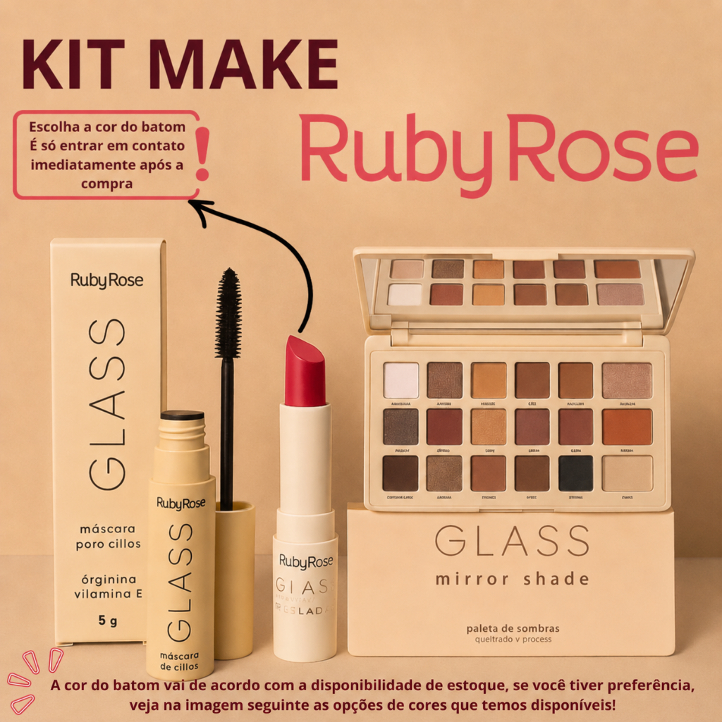 Kit Make Profissional Completa Ruby Rose Paleta 18 Cores + Batom Matte + Máscara Cílios