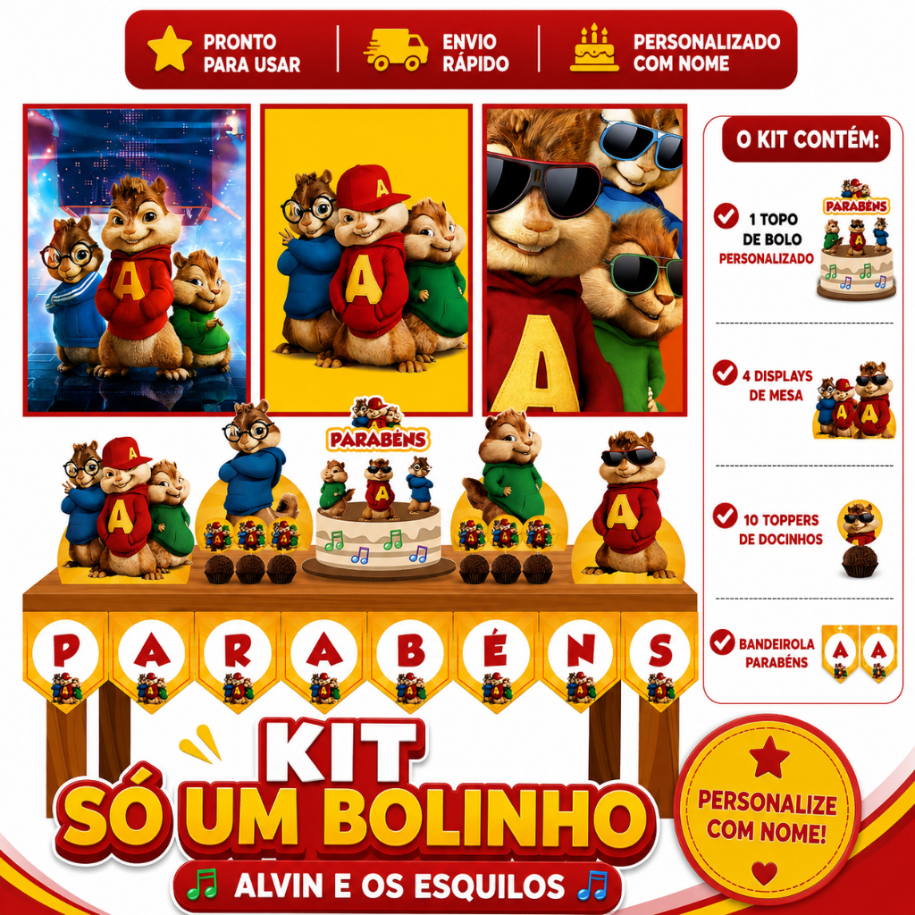 Kit Só um Bolinho - Alvin e os Esquilos - Festa em Casa - Mesversário