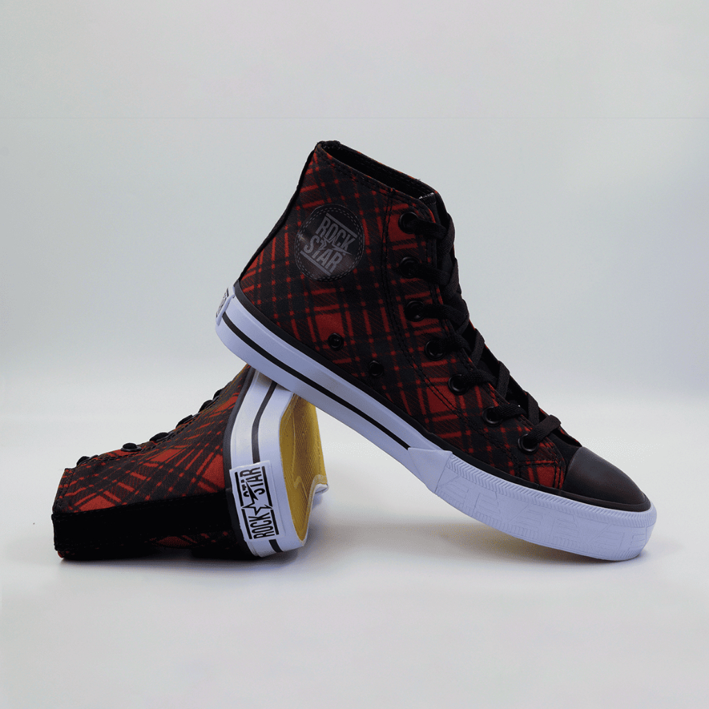 Tênis Casual Cano Alto Xadrez Vermelho Unissex Visual Autêntico com Estilo e Conforto