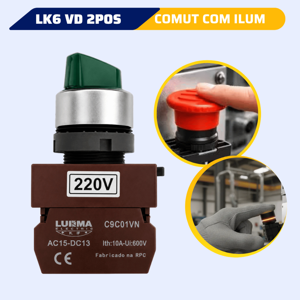 Botão Chave Seletora 2 Posições Iluminada 24v Verde 1na+1nf Lukma