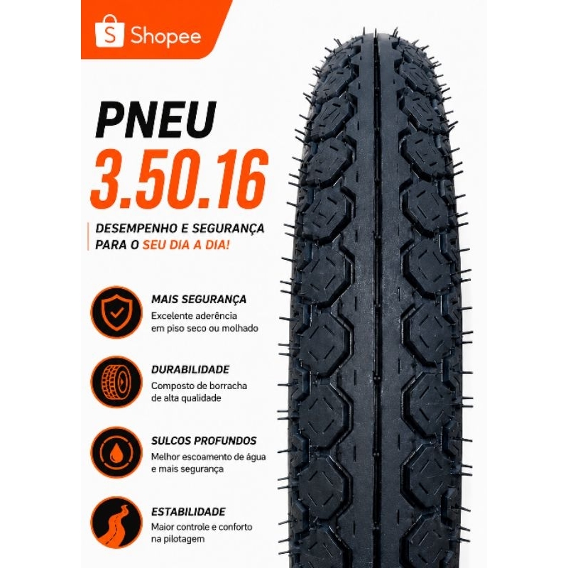 PNEU 3.50.16 TRASEIRO INTRUDER / KANSAS / CHOOPPER 150 / BIKE INOW / FAT BIKE PARA USO SEM CÂMARA ECOLÓGICO