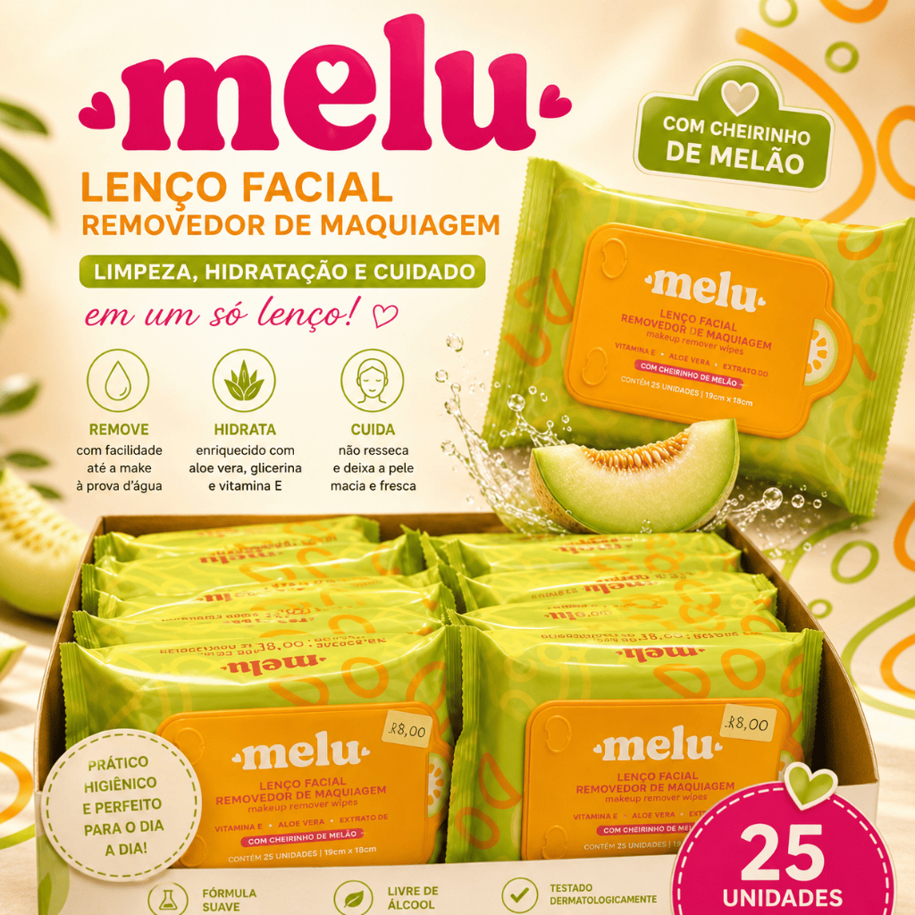 LENÇO FACIAL DEMAQUILANTE E HIDRATANTE MELU BY RUBY ROSE – CHEIRINHO DE MELÃO