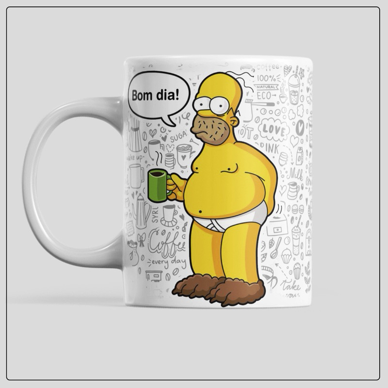 Caneca Divertida Homer Simpson Bom Dia | Cerâmica 325ml | Presente Criativo para Fãs de Séries