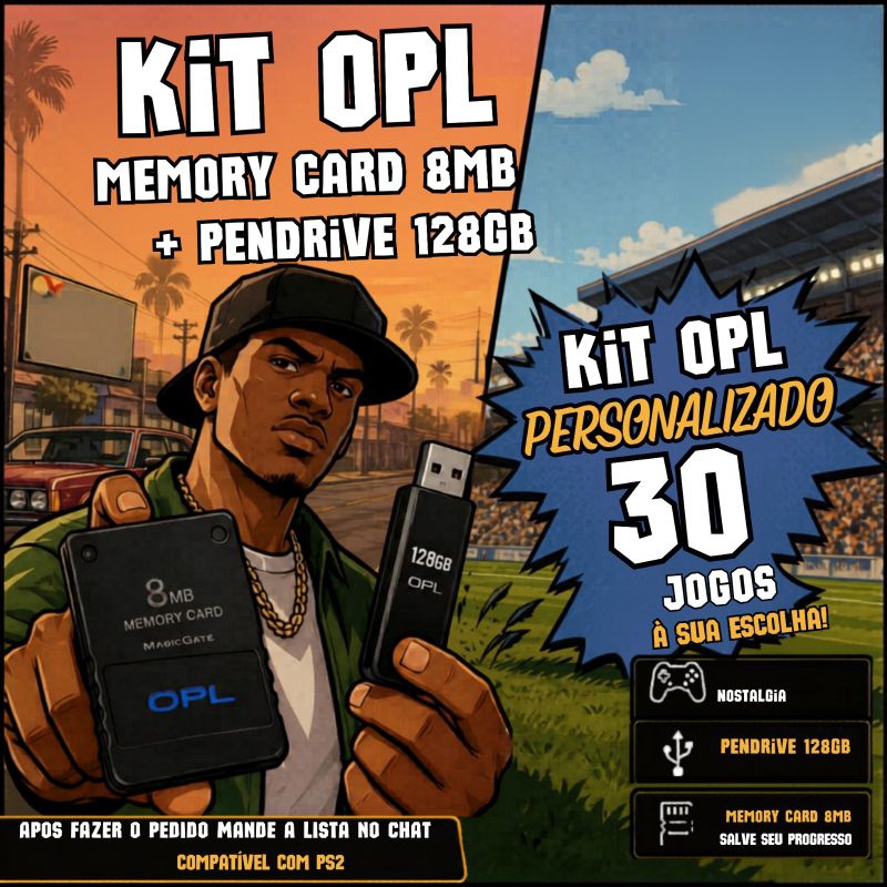 Kit Opl Personalizado Memory card 8mb + Pendrive 128Gb/ PS2 Slim / FAT