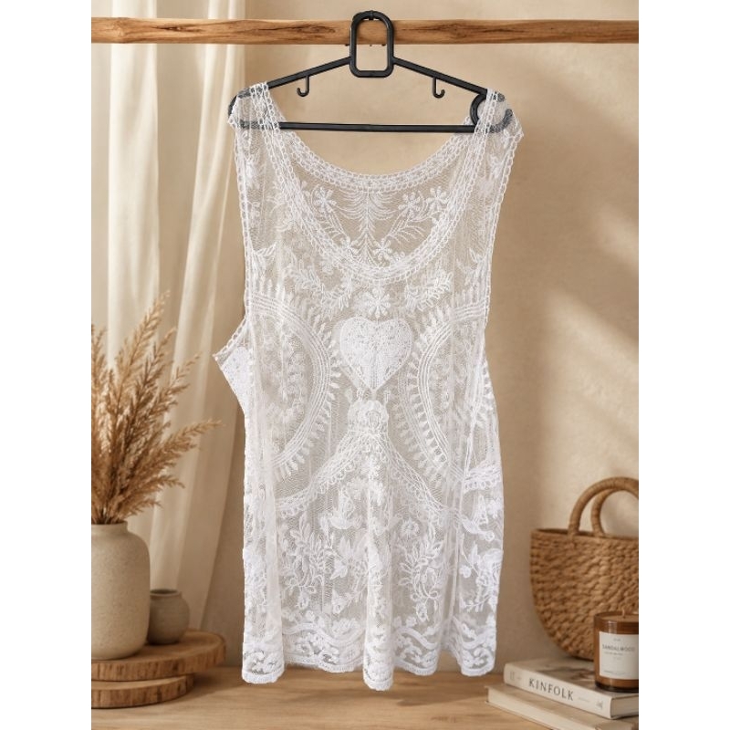 Blusa Feminina Renda Transparente Branca Tamanho Único Delicada
