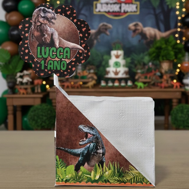 Centro de Mesa Lembrancinha Porta Guardanapo Dinossauro Jurassic Personalizado Enfeite Festa Aniversário Chá Infantil