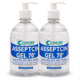 Asseptcin Álcool em Gel 70%, Sem Perfume, 500ml - 2 Unidades