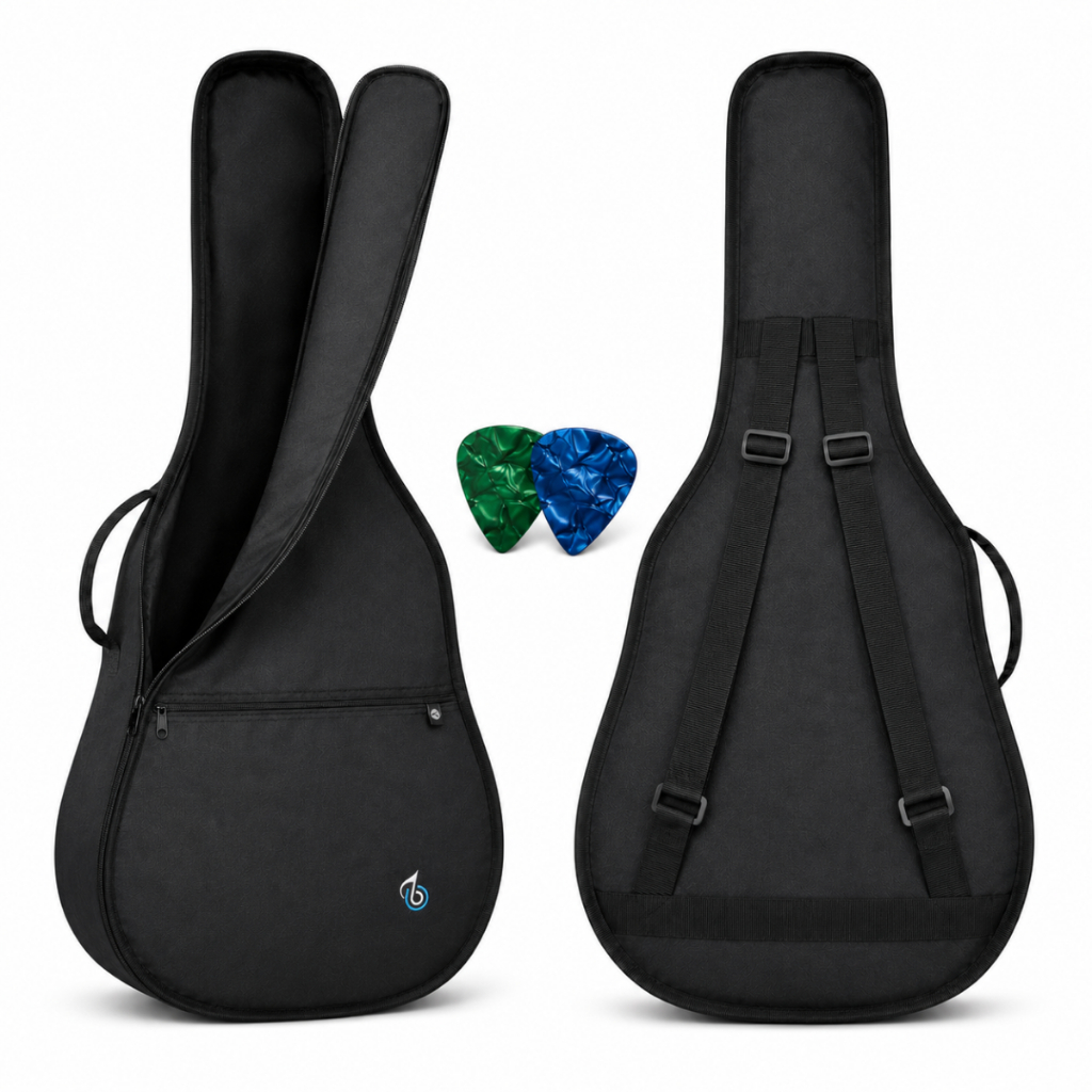 Capa Bag Para Violão Folk E Clássico Bolso Frontal Grande Alça Dupla Ziper Resistente Bertô Duas Palhetas