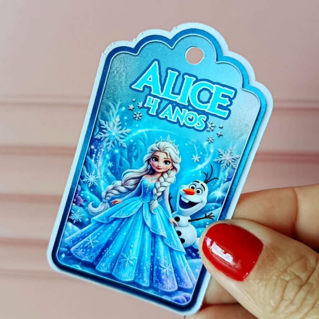 Tags Frozen (7,5 cm x 4,5cm ) | Kit 40/60/80 ou 100 unidades - Frozen | Lembrancinha de Aniversário Personalizada Frozen