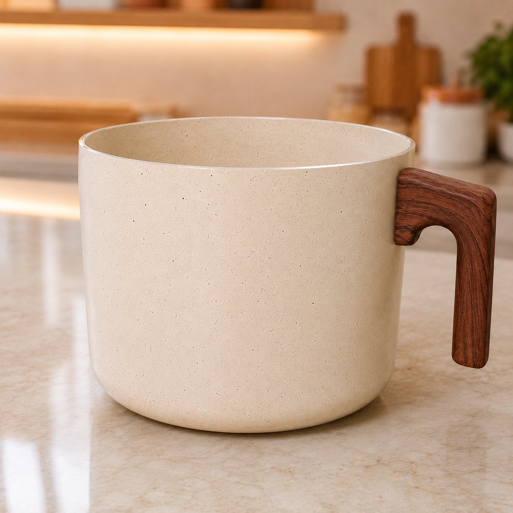 Leiteira Nanocerâmica 1,5L Indução Alumínio Antiaderente Creme/ Preta aquecer leite chocolate quente