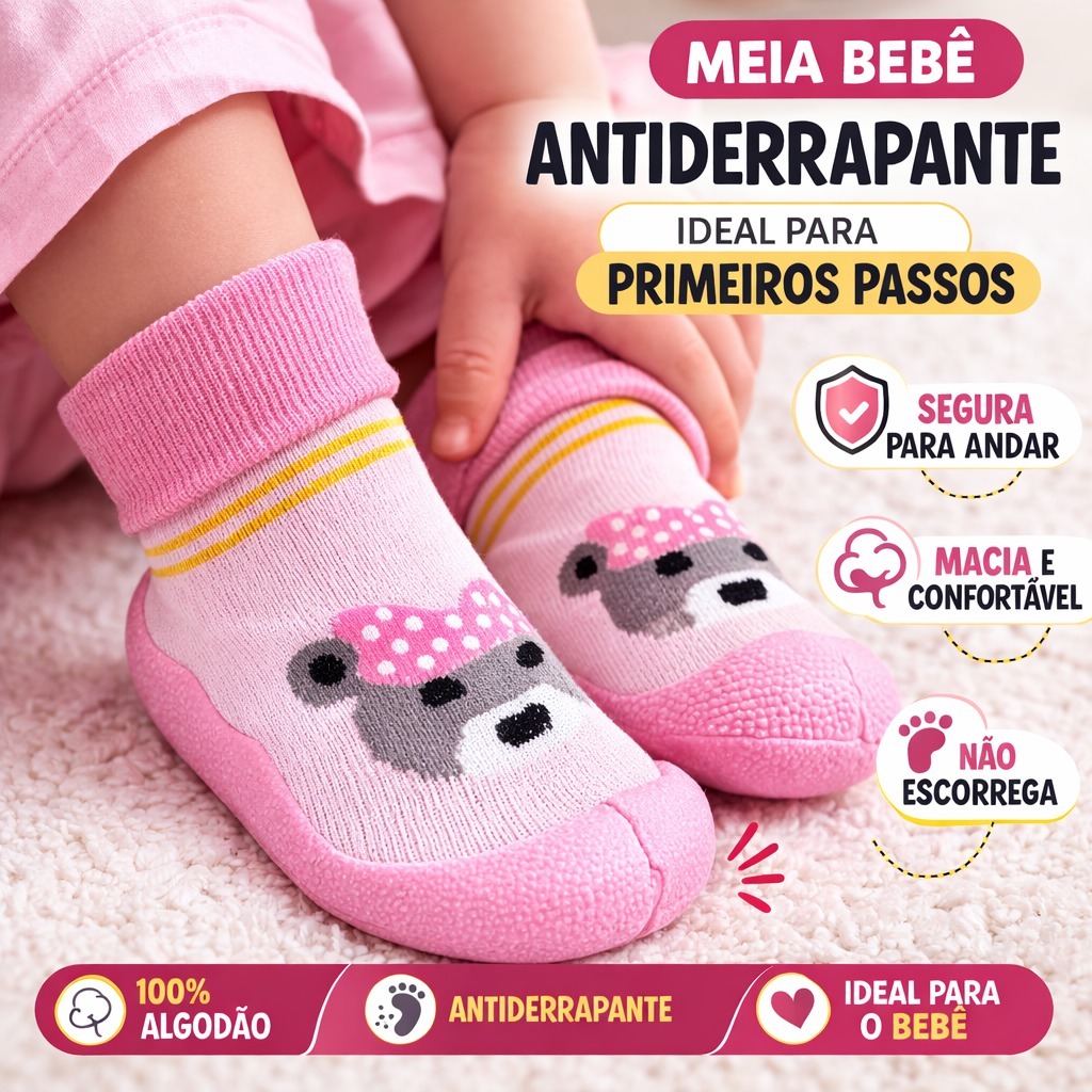Meia infantil bebe menina menino com Sola Antiderrapante Macia Leve Confortável Dia Dia