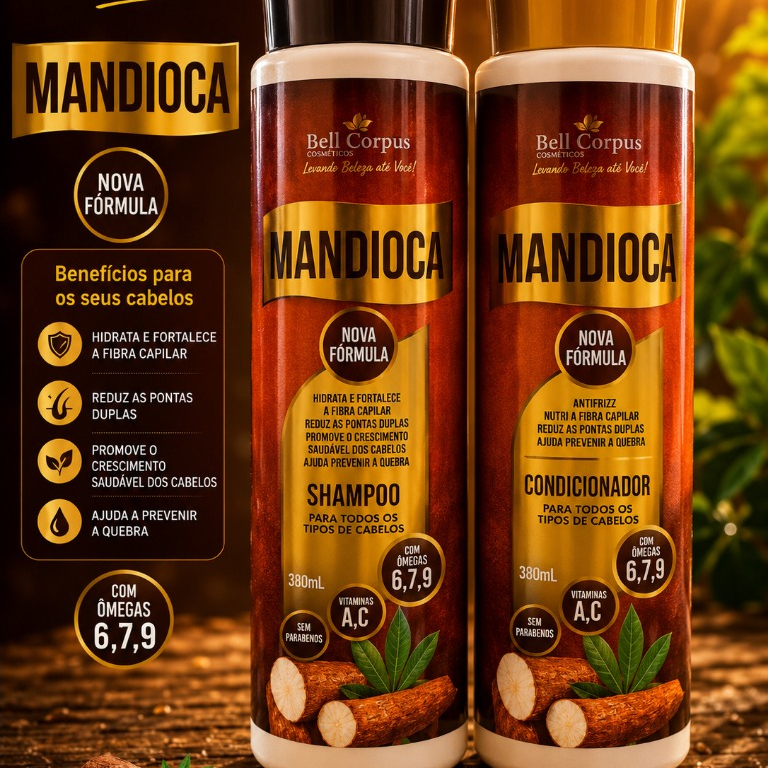 Kit Shampoo e Condicionador Mandioca Bell Corpus 380ml – Nutrição e Força para os Cabelos