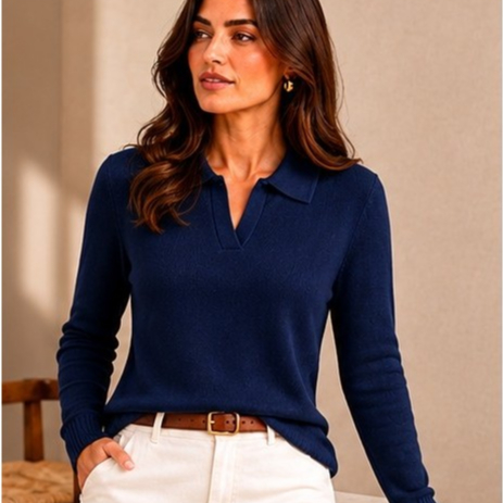 Blusa Feminina Gola Polo Tricot Modal Manga Longa Básica Lisa Blusa De Frio Feminina Roupa Feminina