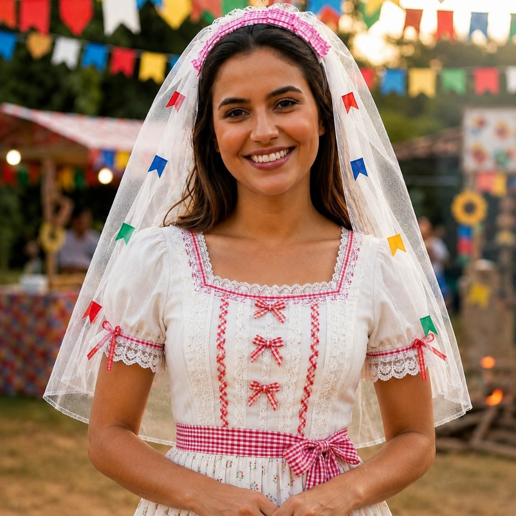 Tiara Véu Noiva Caipira Festa Junina Véu Bandeirinhas Arraiá São João
