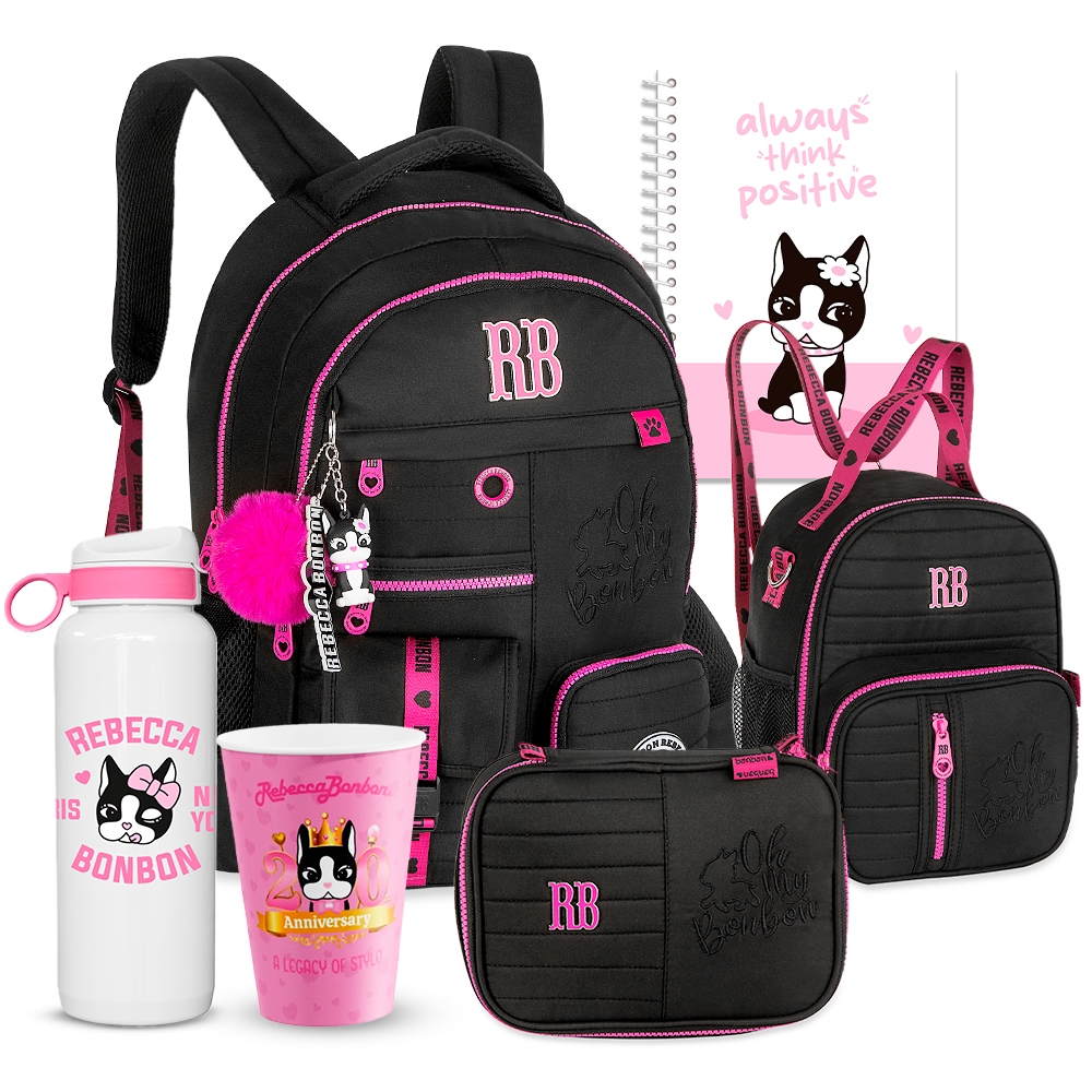 Kit Mochila Pelúcia Escolar Rebecca Bonbon RB Lancheira Térmica Estojo Box Grande Nova Coleção
