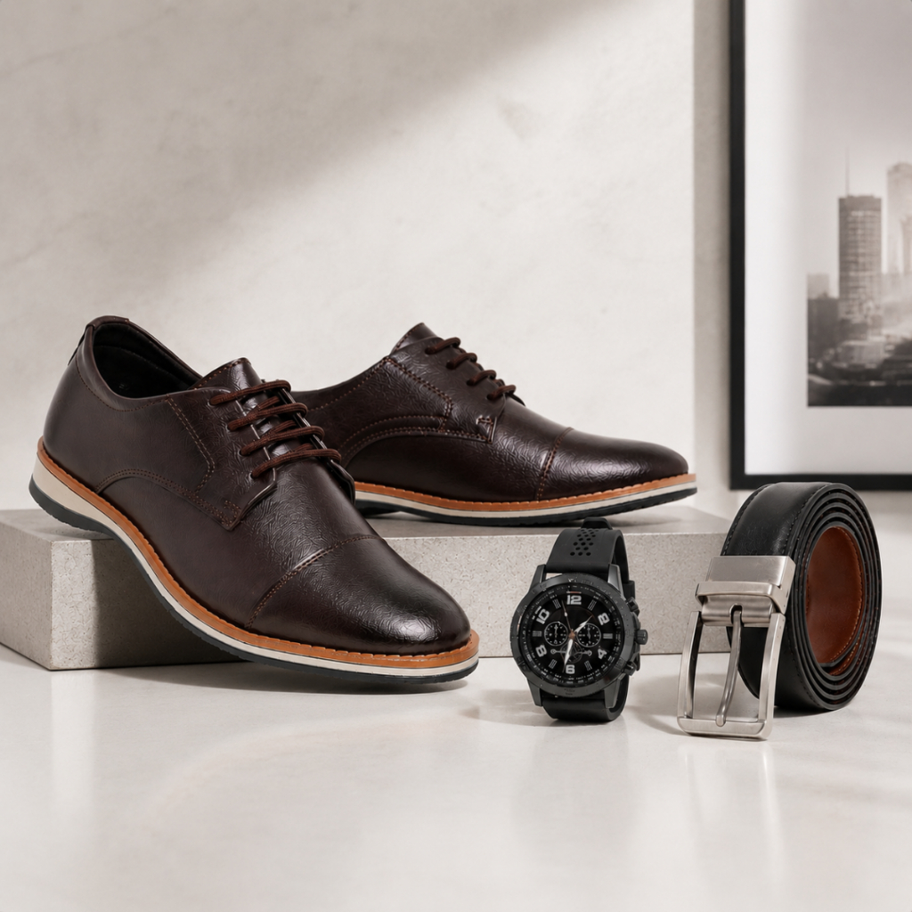 Sapato Social Masculino Oxford Ingles Kit Presente Leve Elegante Confortável Premium  Solado Borracha Relógio e Cinto