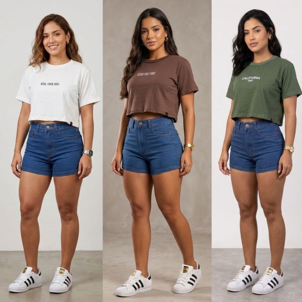 Conjunto feminino basico cropped feminino e short jeans com elastano para seu dia a dia bermuda jeans cropped academia