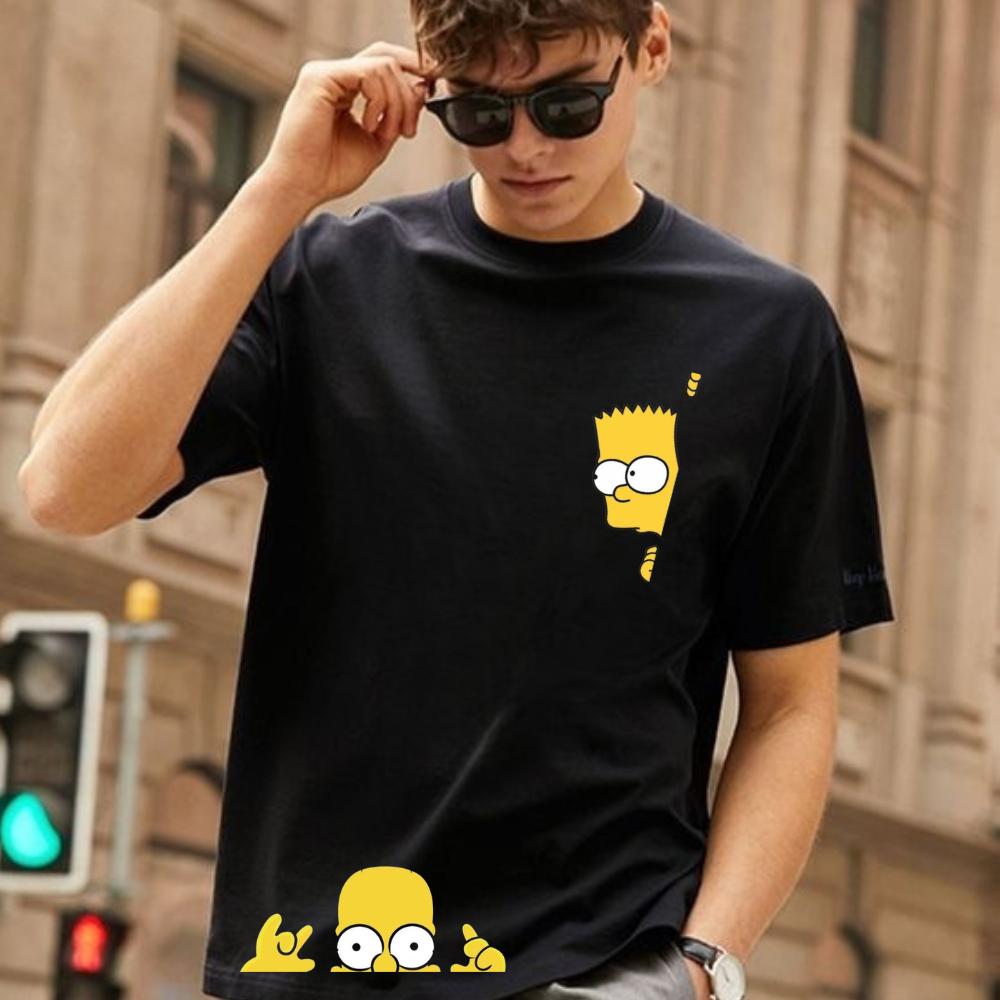 Camiseta Masculina Básica Estampa Tendência Casual Bart Simpson Homer Simpson Premium Confortável Unissex