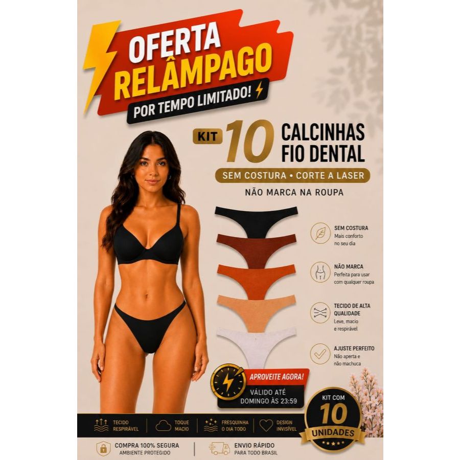 Kit 10 Calcinhas Fio Dental Sem Costura Corte Laser