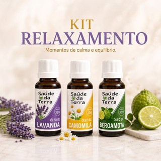 Kit 3 Óleos Essenciais Para Relaxamento 30ml Cada Camomila Bergamota e Lavanda