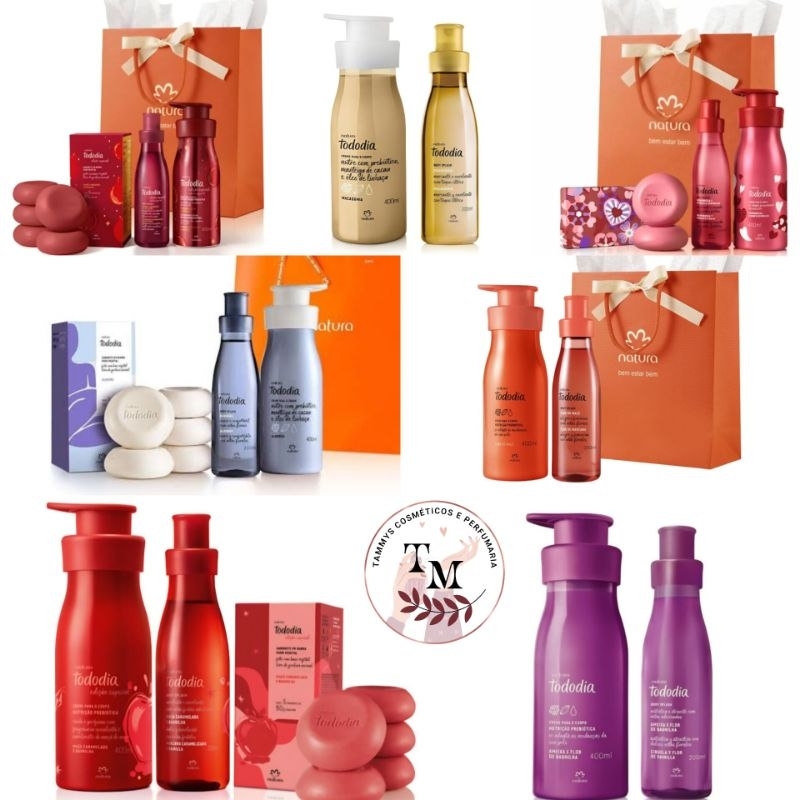 kit Todo dia Natura Cereja e Avelã/ Algodão, Noz Pecã e cacau, Flor de Pêssego