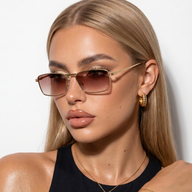Óculos de Sol Lux Retangular Premium Vintage Retro Metal Fino Blogueira uv400 Feminino Masculino