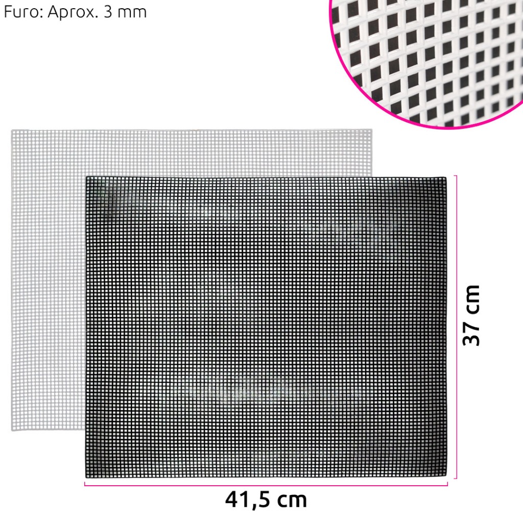 Malha chenille para bolsa 41,5x37cm BXWG05 (Tela plástica) com furo de 3mm