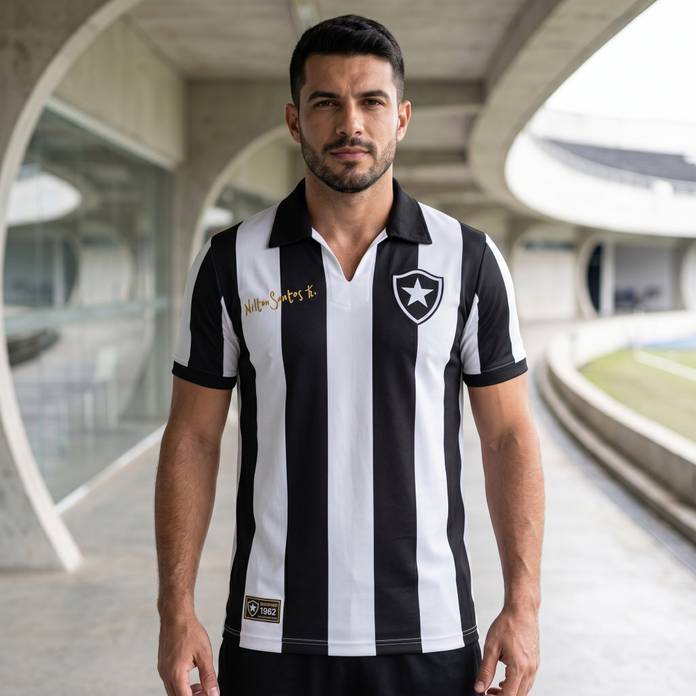 Camisa Botafogo Retrô Nilton Santos Listrada Algodão Oficial