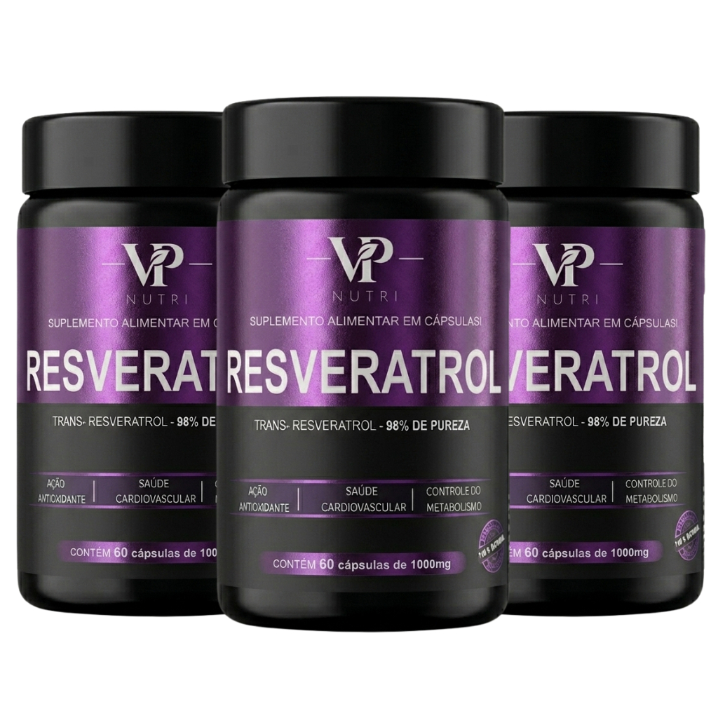 Kit Com 3 Resveratrol 98% Pureza 180 Cápsulas 1000mg VP Nutri Original
