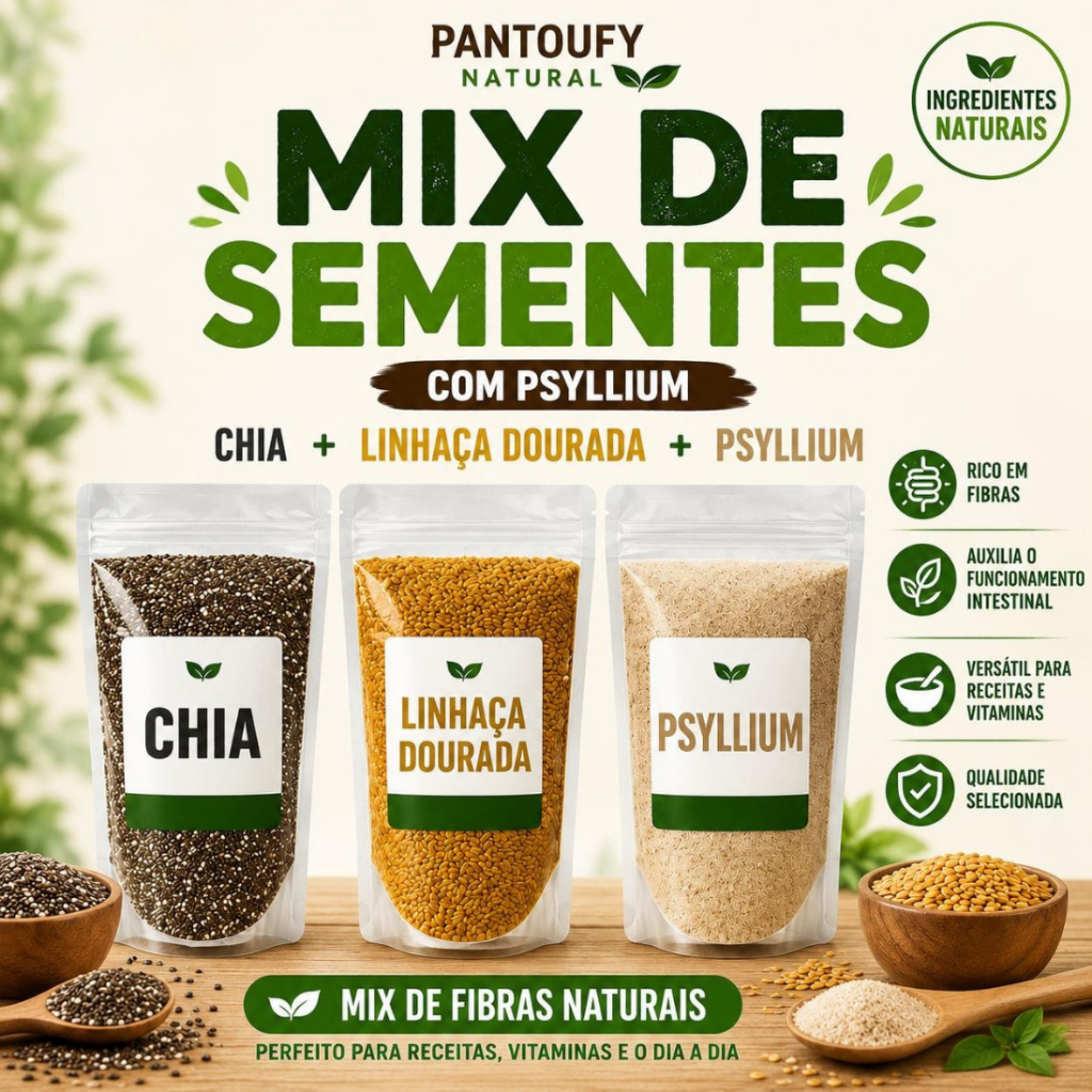 Kit Mix de Sementes com Chia, Linhaça e Psyllium