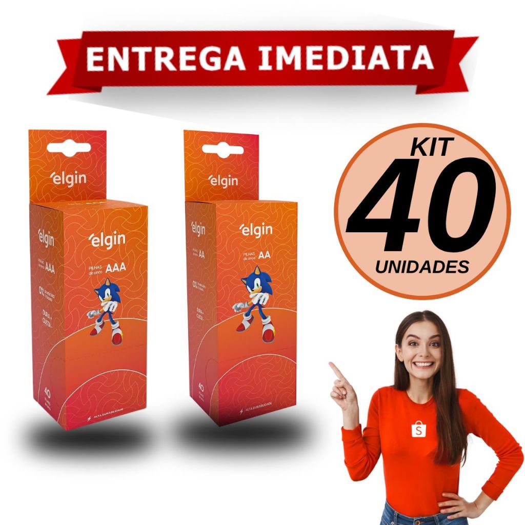 Pilha Palito Comum AAA e AA Elgin De Zinco