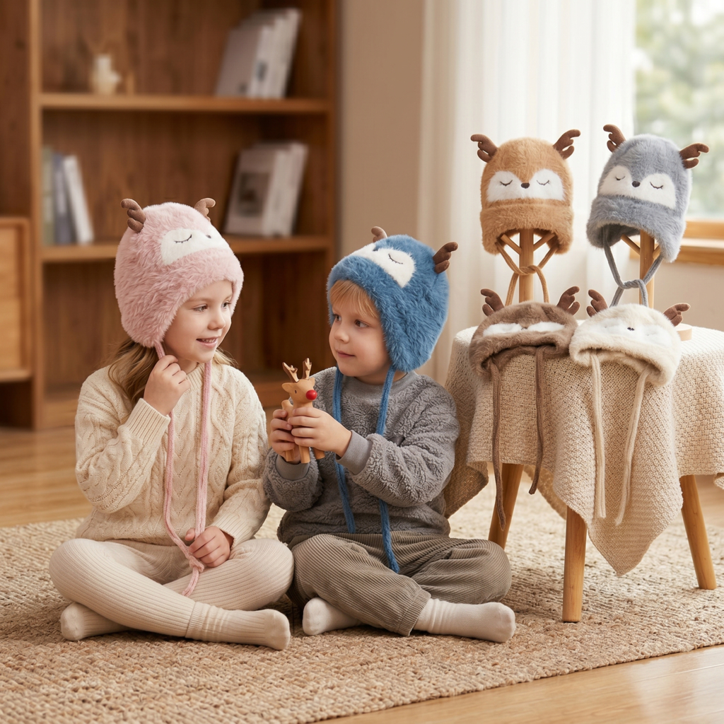 Gorro Touca Infantil Menino Menina Tricotado Cervo Inverno Quente Fashion Para 2 a 7 anos FMZ0849CV