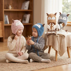 Gorro Touca Infantil Menino Menina Tricotado Cervo Inverno Quente Fashion Para 2 a 7 anos FMZ0849CV