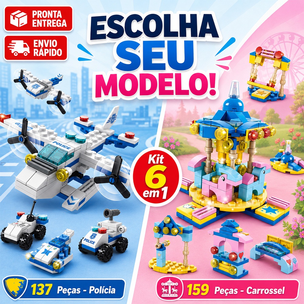 Blocos De Montar 6 Em 1 Brinquedo Educativo Menino Menina Polícia Carrossel