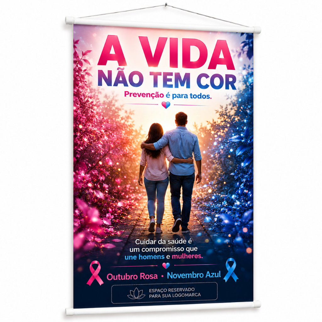 Banner Outubro Rosa Novembro Azul Saúde Preventiva da Mulher e do Homem produzido em lona Cartaz Hospital Evento Pub1112