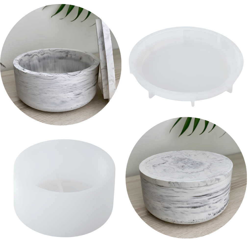 Molde de Silicone Pote com Tampa Liso para Gesso Resina Cimento Forma Potes com Tampa Baixo Velas