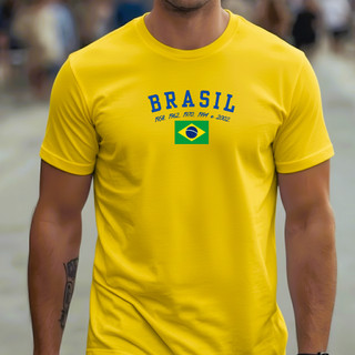 Camiseta Masculina BRASIL DE TODAS AS COPAS Sport Futebol Camisa das Conquistas em Algodão Uso Diário