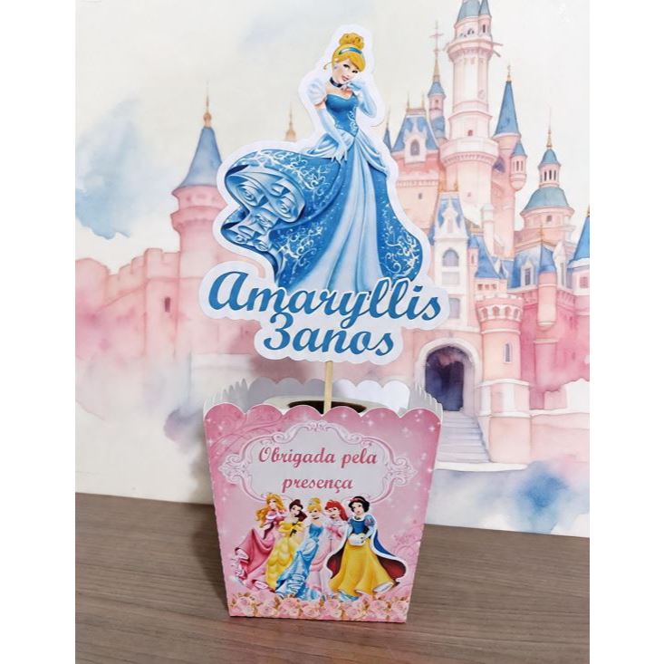Cachepo Priscesas Personalizado, Enfeite mesa Princesas, Centro de mesa, decoração de mesa princesas