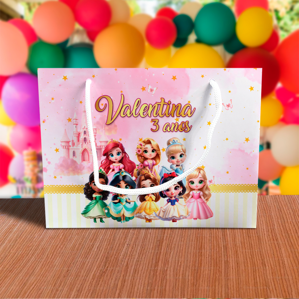 Sacolinha de Festa Princesas Cute Lembrancinha Personalizada Kit Festa Sacola Deitada Reta Princesa