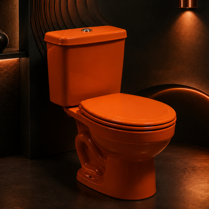 Vaso Bacia Sanitária com Caixa Acoplada Araxá Laranja Redondo Design Exclusivo