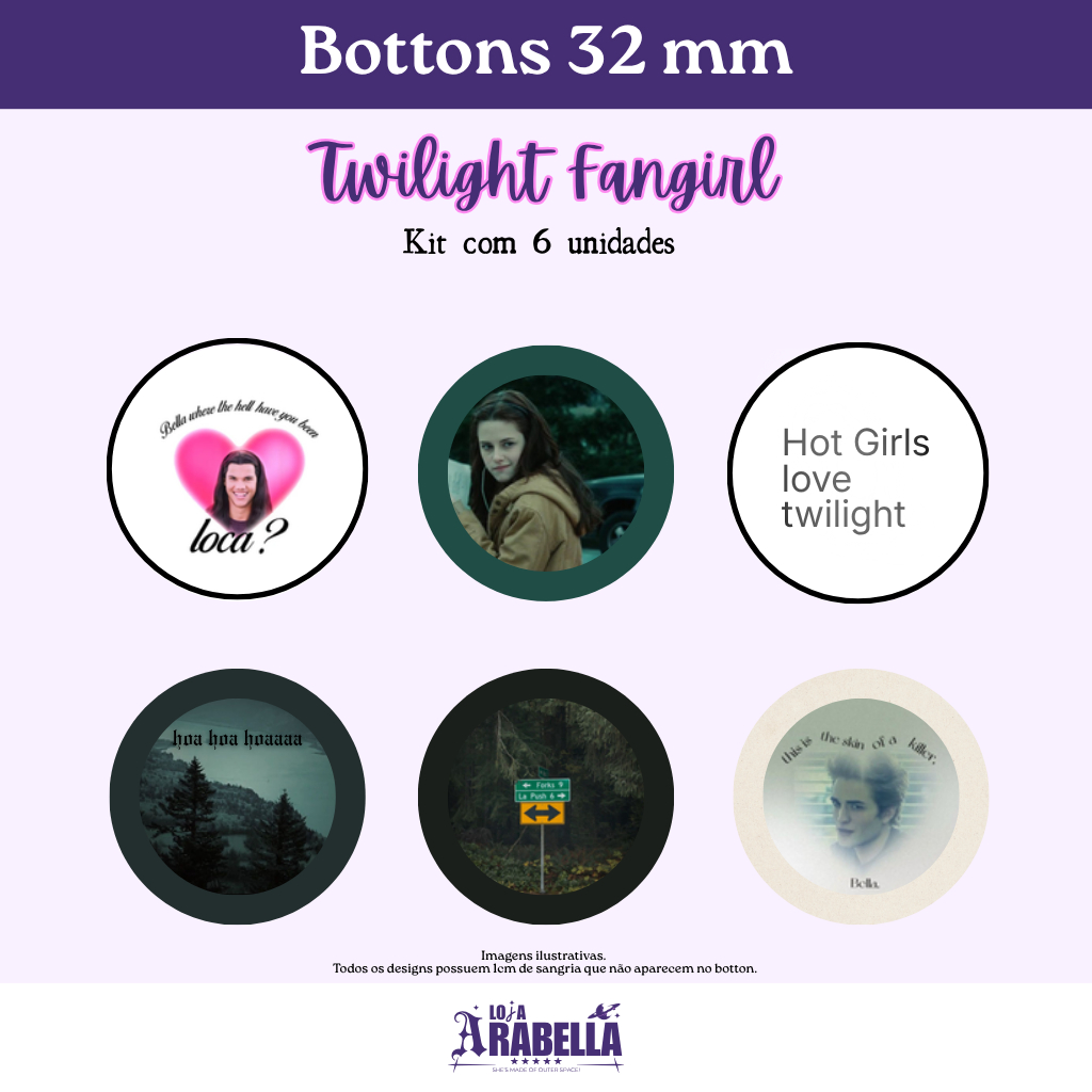 Bottons 32mm (3,2cm) | Tamanho Clássico | Alfinete | Crepúsculo | Twilight | Edward